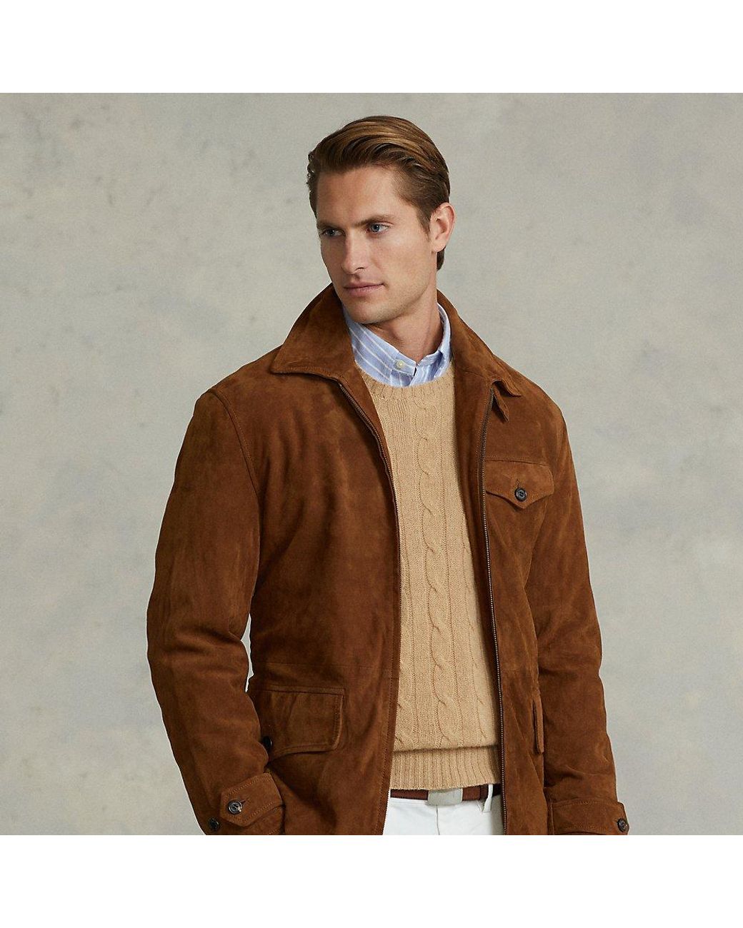 Ralph Lauren Suede Belted Jacket in Brown for Men | Lyst