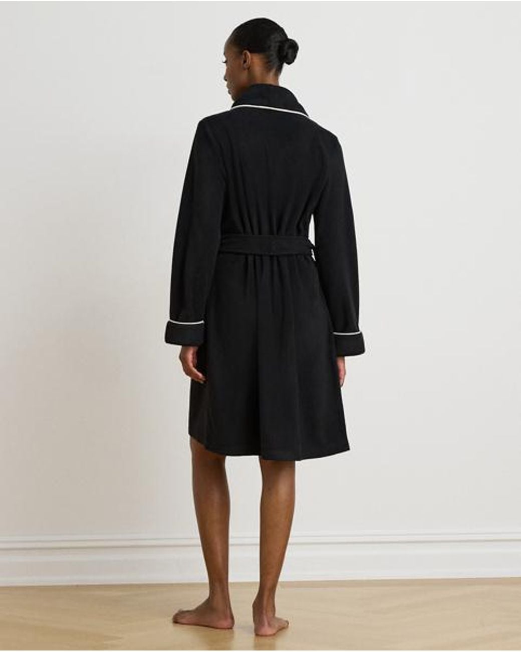 Ralph Lauren Black Dog-Embroidered Fleece Shawl-Collar Robe