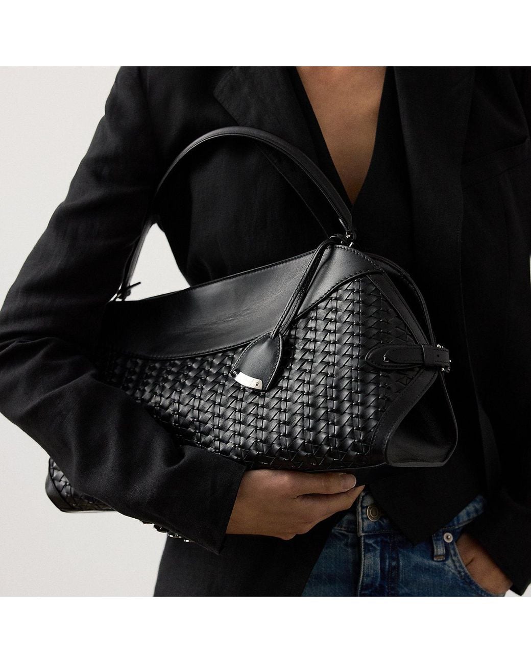 Ralph Lauren Black The Ralph Lauren Braided Leather Shoulder Bag
