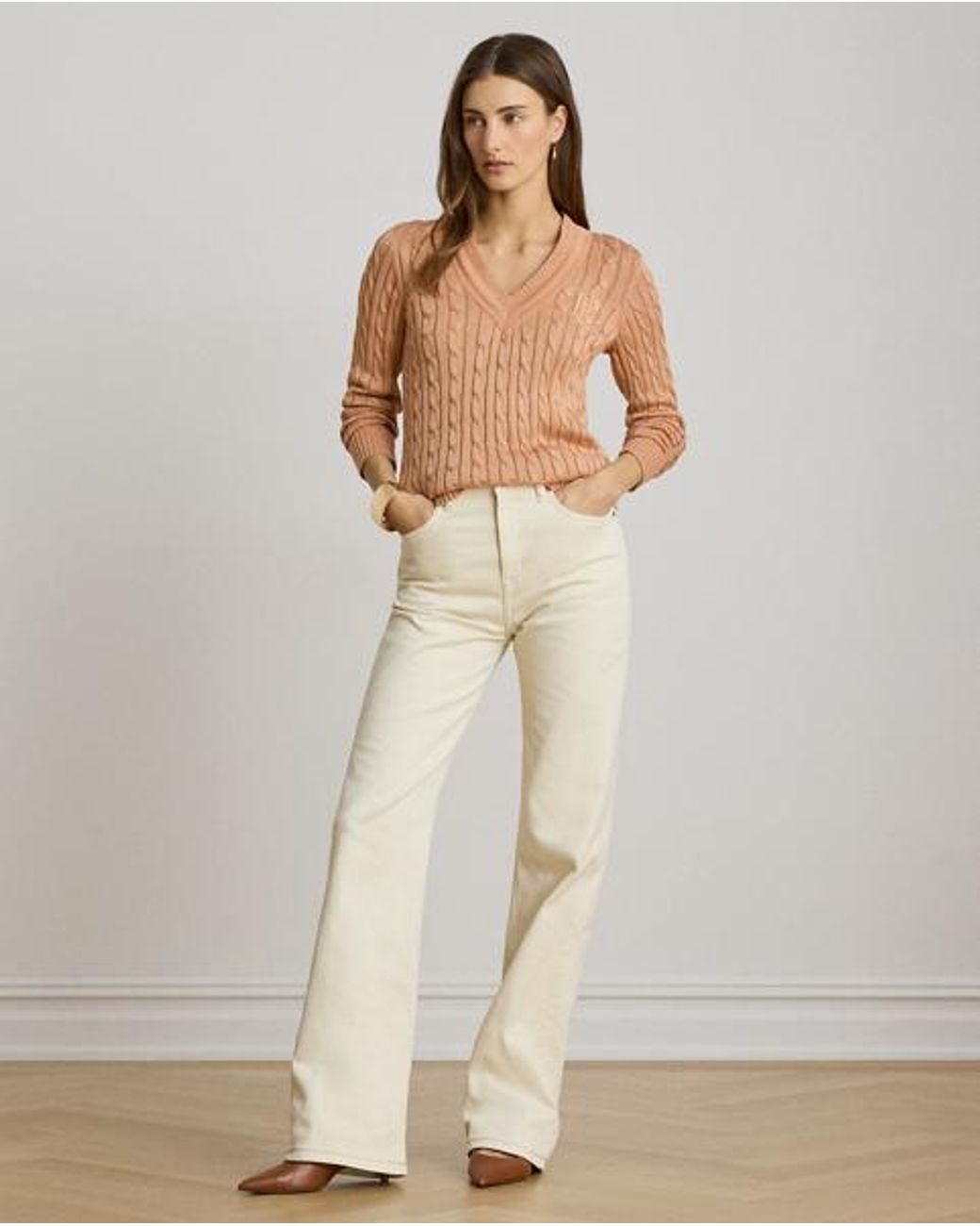 Ralph Lauren Brown Cable-Knit Cricket Jumper