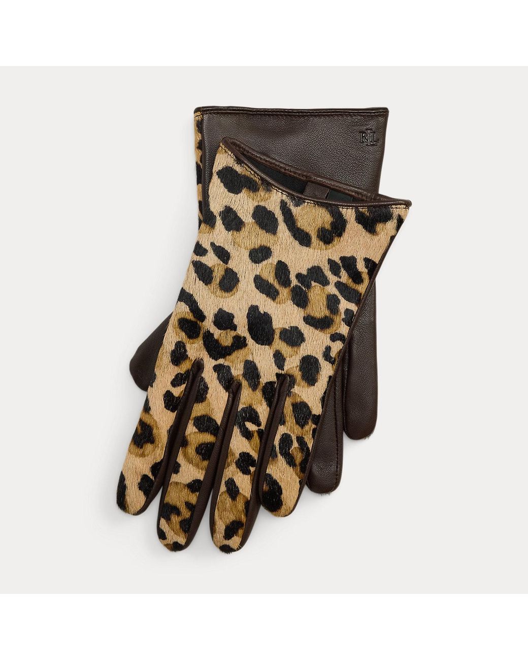 Ralph Lauren Brown Ocelot-Print Haircalf & Sheepskin Gloves