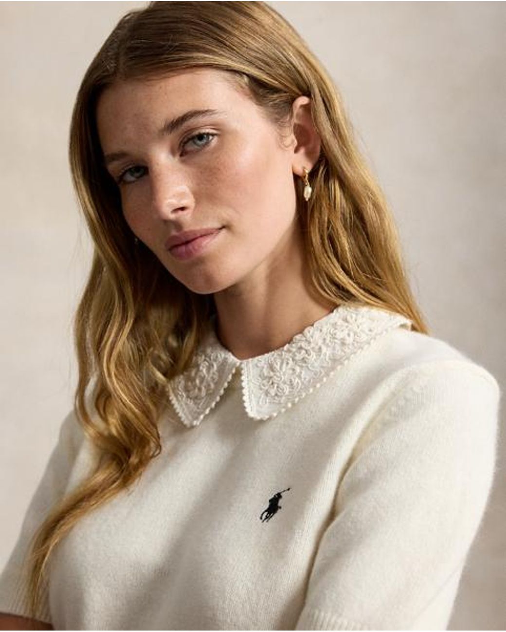 Polo Ralph Lauren Natural Lace-Collar Short-Sleeve Jumper
