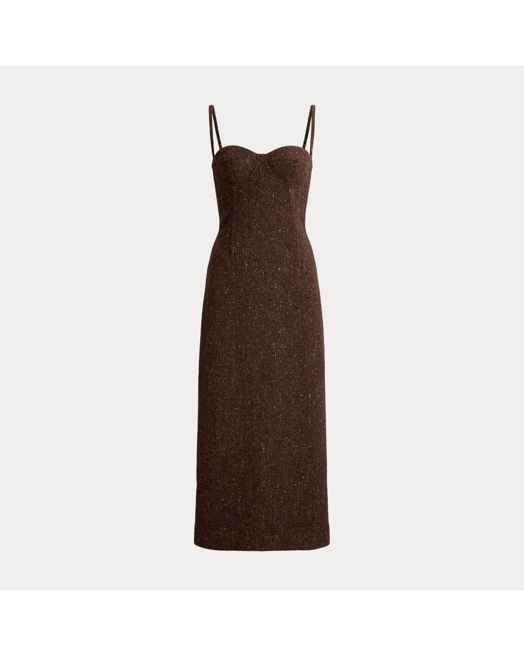 Ralph Lauren Brown Jocey Wool-Blend Donegal Tweed Day Dress