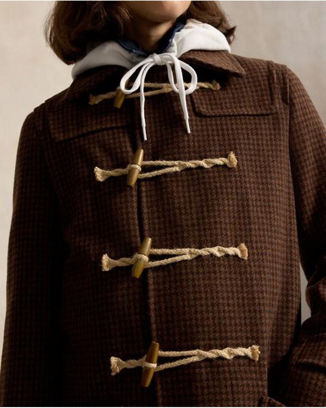 Polo Ralph Lauren Brown Houndstooth Wool Toggle Coat