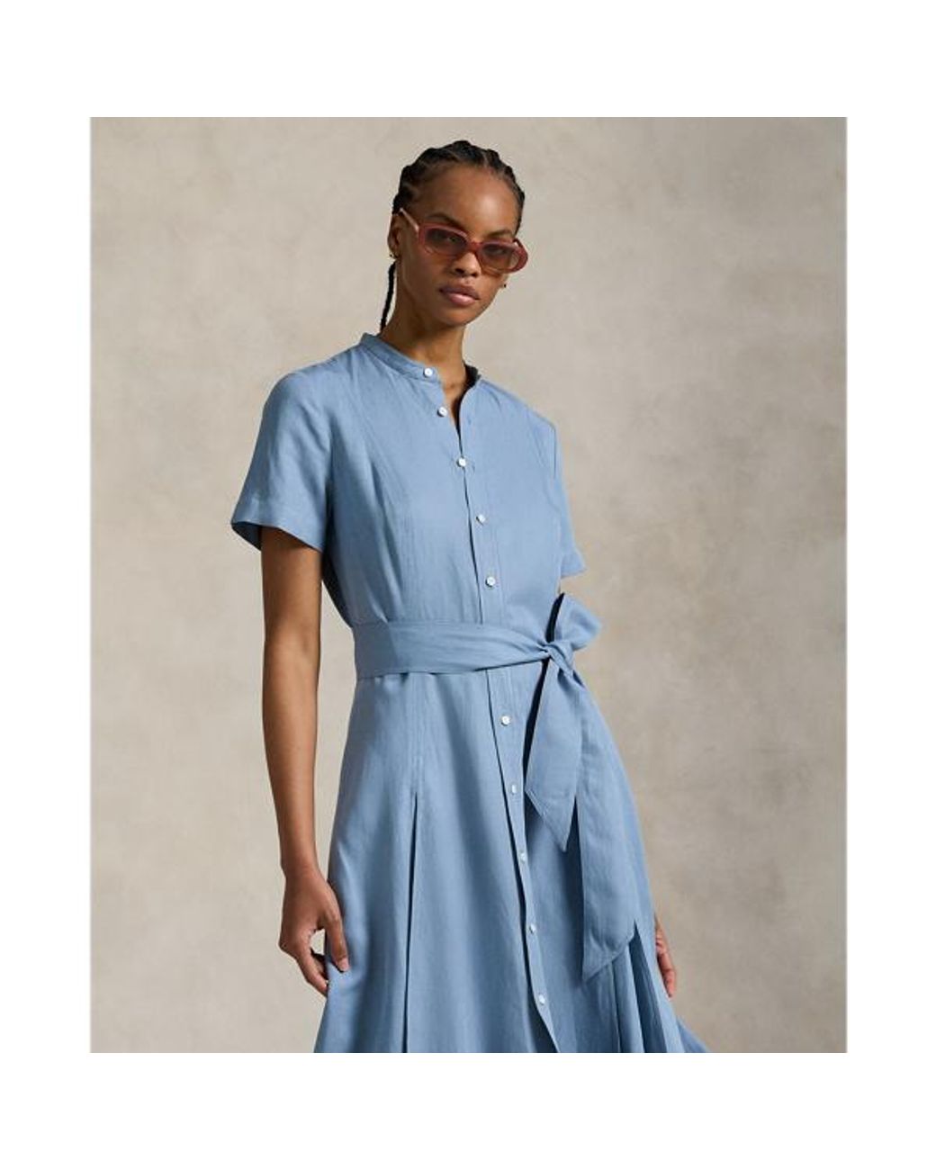 ralph lauren silk a line dress Belted Silk-Blend A-Line in Blue Model is 510 (178 discounteligible Sexy Backless Plunging V Color:Nude (Wheat)
