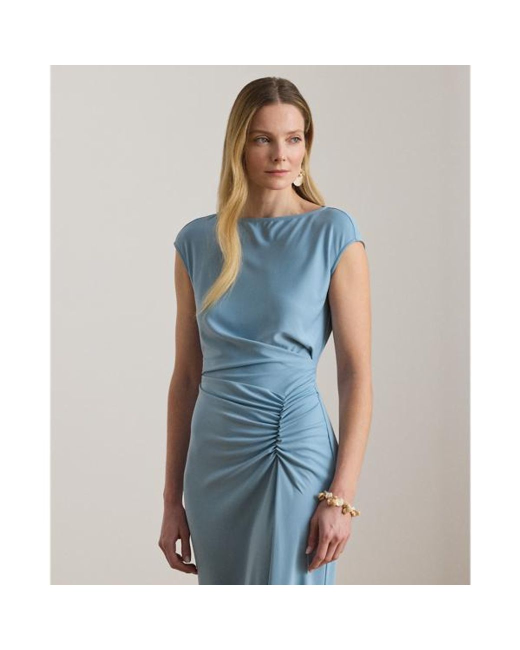 ralph lauren cap sleeve jersey dress Pleated Cap-Sleeve in Blue Polo dress