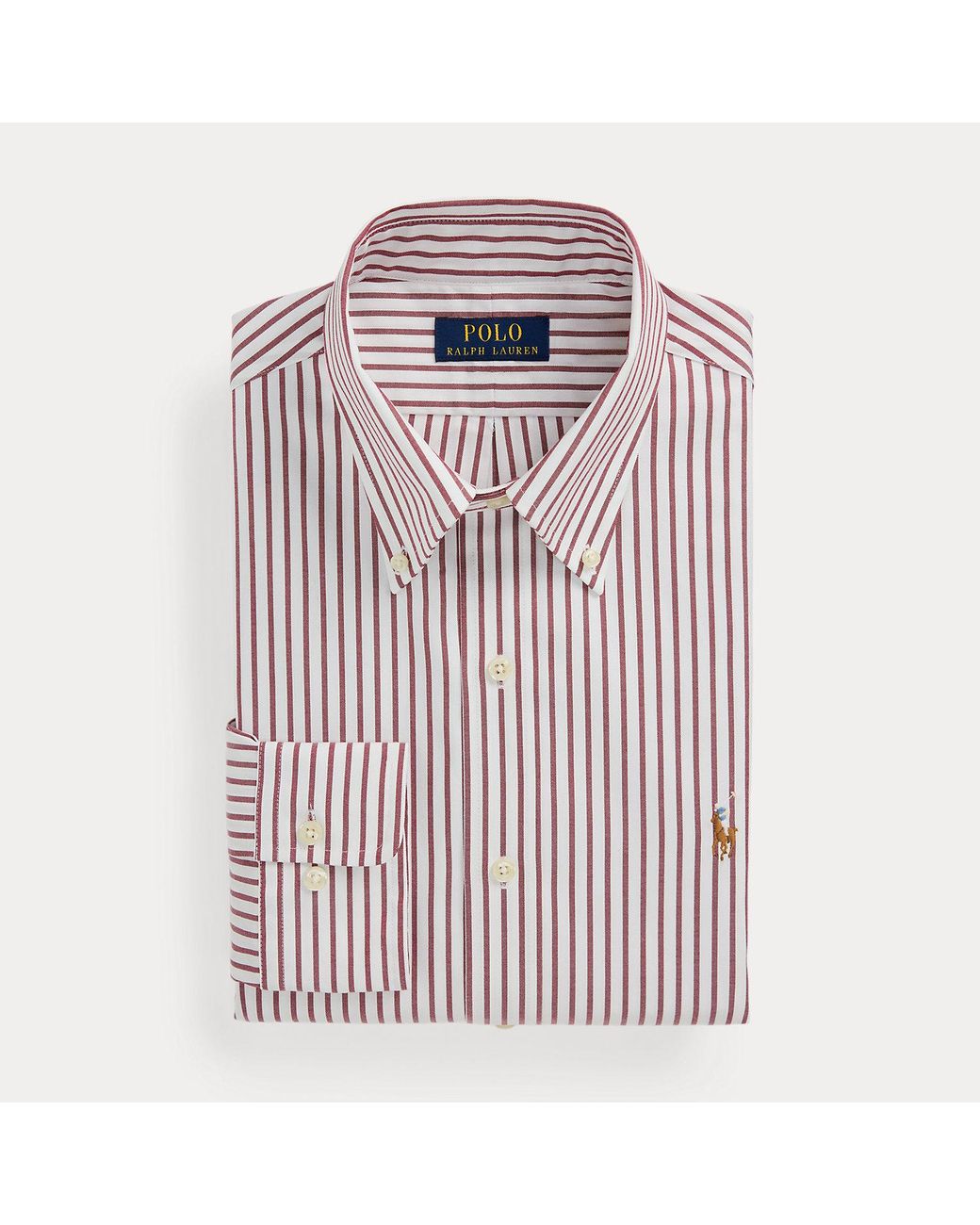 Polo Ralph Lauren Gray Custom Fit Striped Pinpoint Oxford Shirt for men
