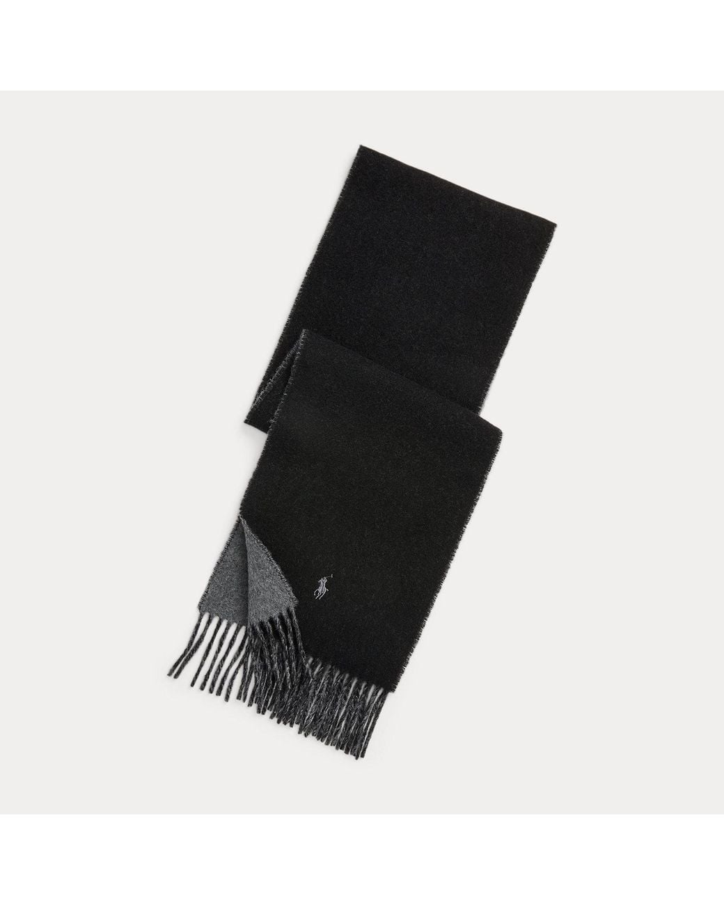 Ralph Lauren Black Reversible Wool Blend Scarf for men