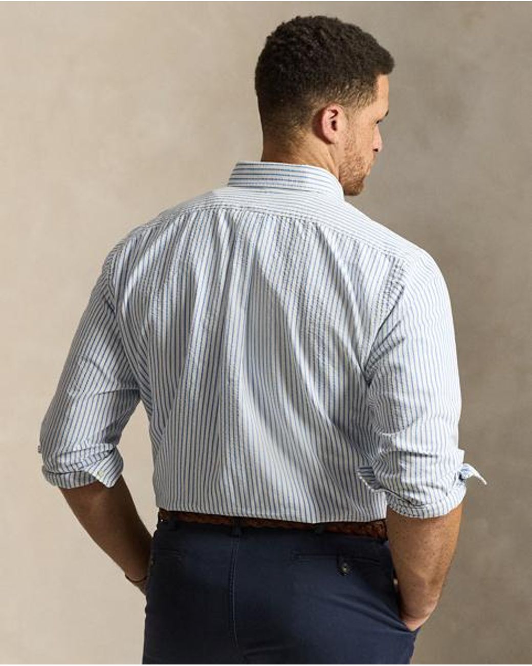 Ralph Lauren Blue Seersucker Oxford Shirt for men