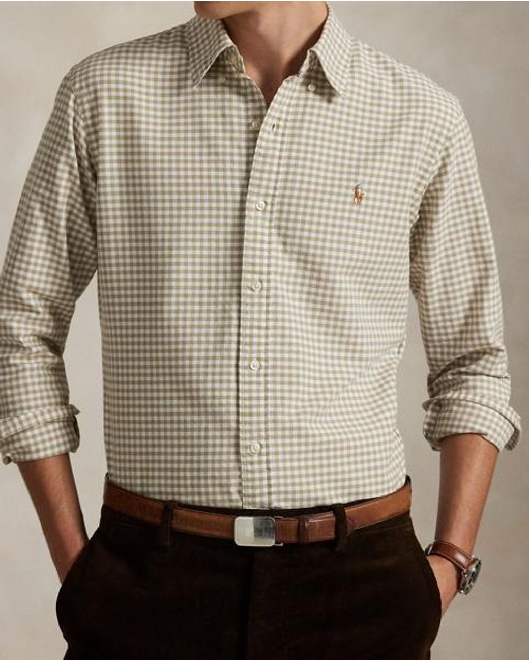 Polo Ralph Lauren Natural Custom Fit Gingham Oxford Shirt for men