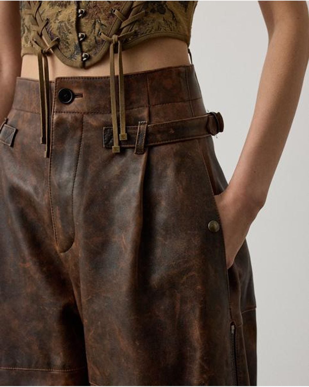 Ralph Lauren Brown Hania Distressed Lambskin Trouser