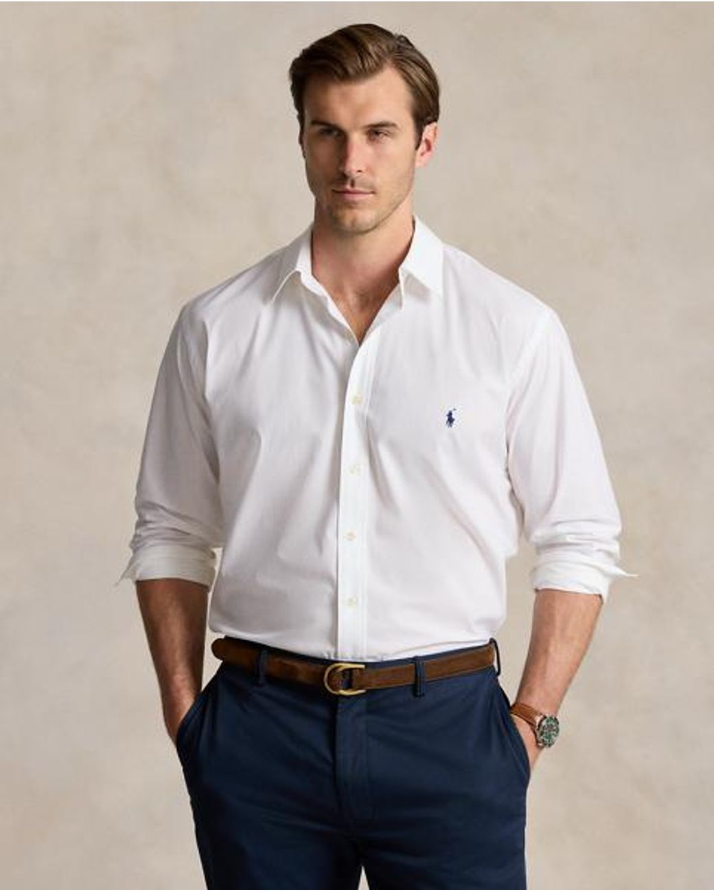 Polo Ralph Lauren Blue Stretch Poplin Shirt for men