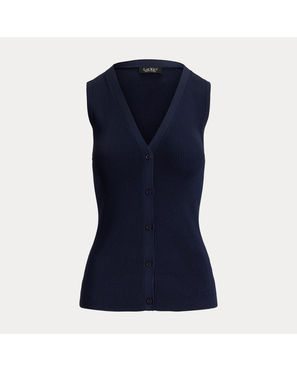 Ralph Lauren Blue Rib-Knit V-Neck Sleeveless Cardigan
