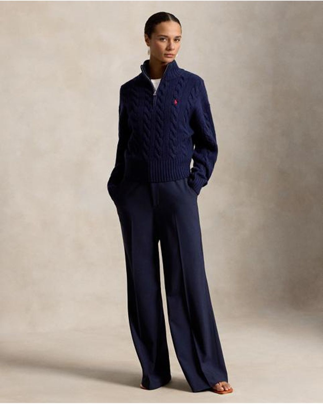 Polo Ralph Lauren Blue Cable Wool-Cashmere Half-Zip Sweater