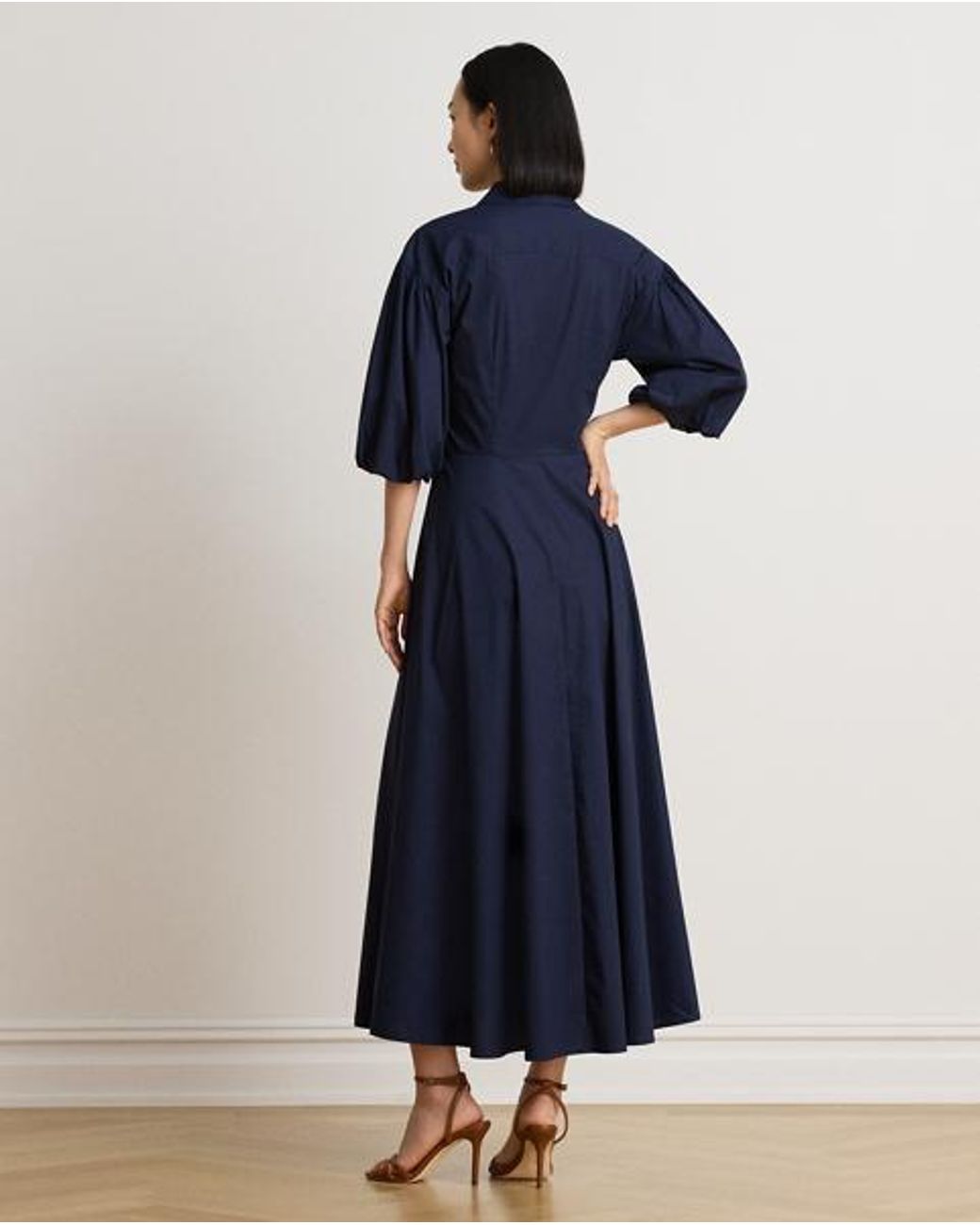 Ralph Lauren Blue Twist-Front Bubble-Sleeve Shirtdress