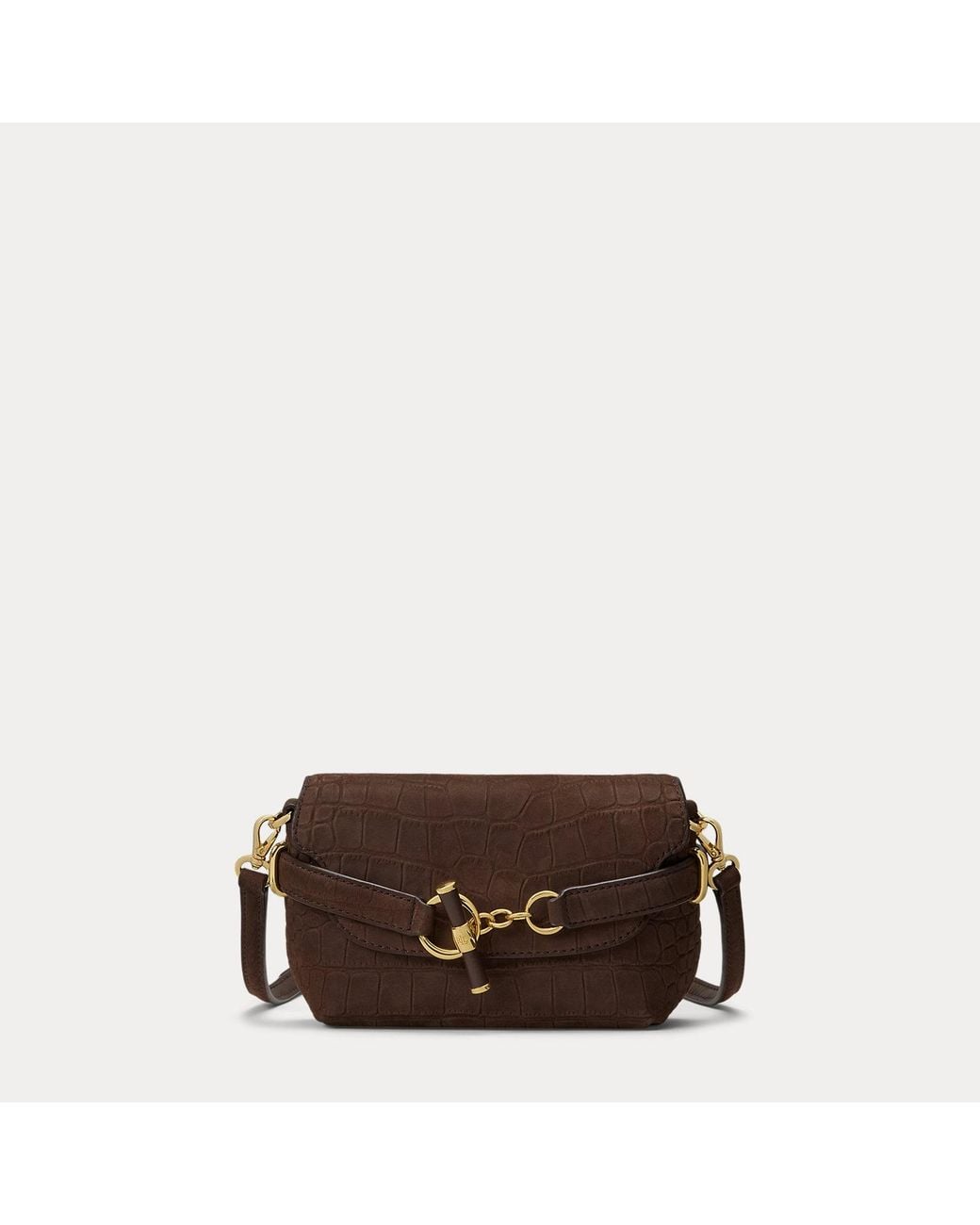 Ralph Lauren Black Croc-Embossed Small Blaike Crossbody Bag