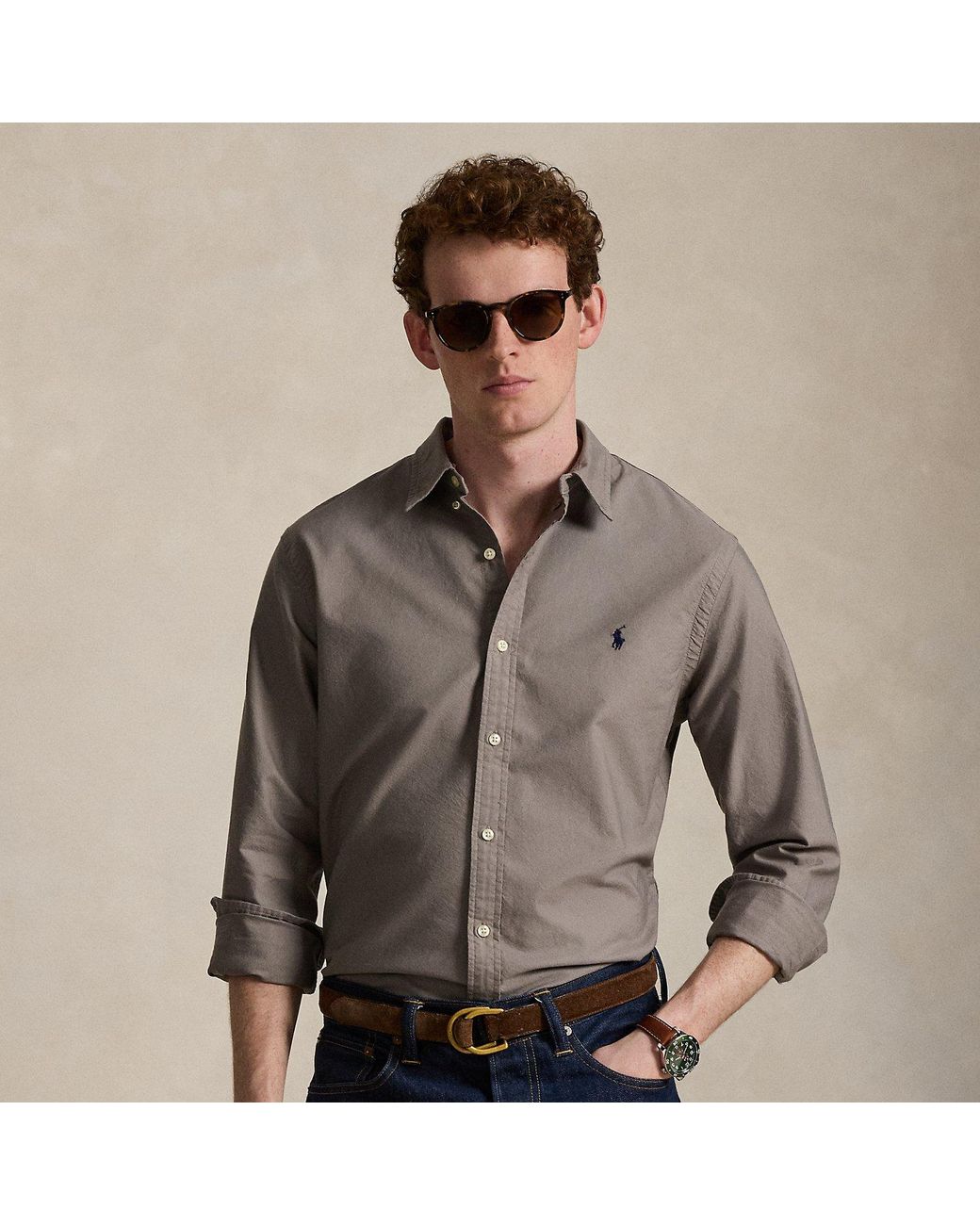 Polo Ralph Lauren Gray Slim Fit Garment-Dyed Oxford Shirt for men