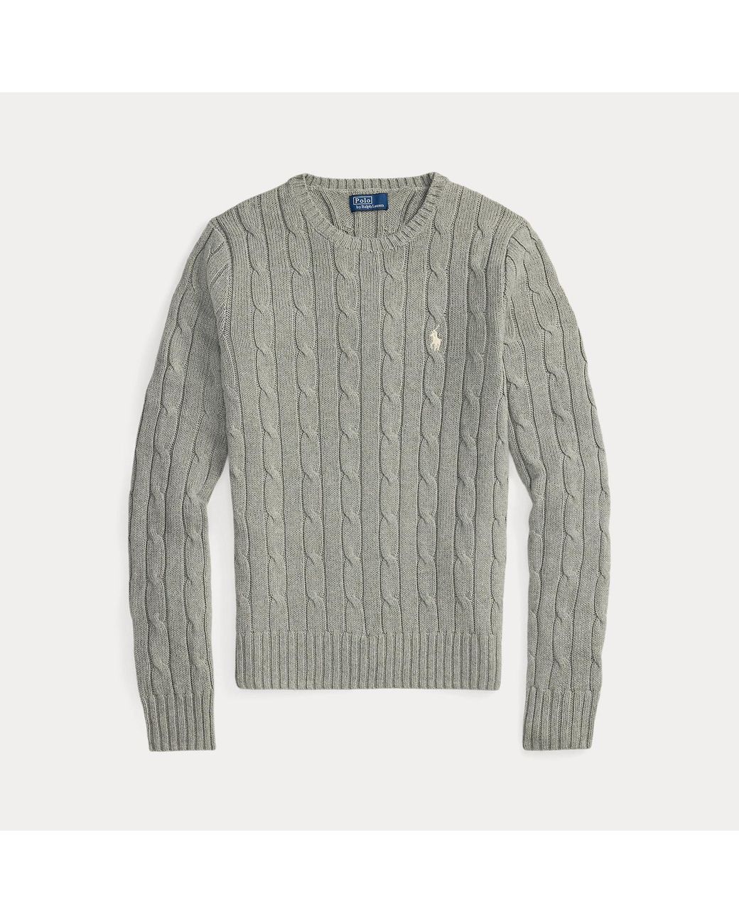 Polo Ralph Lauren Gray Cable-Knit Cotton Crewneck Jumper