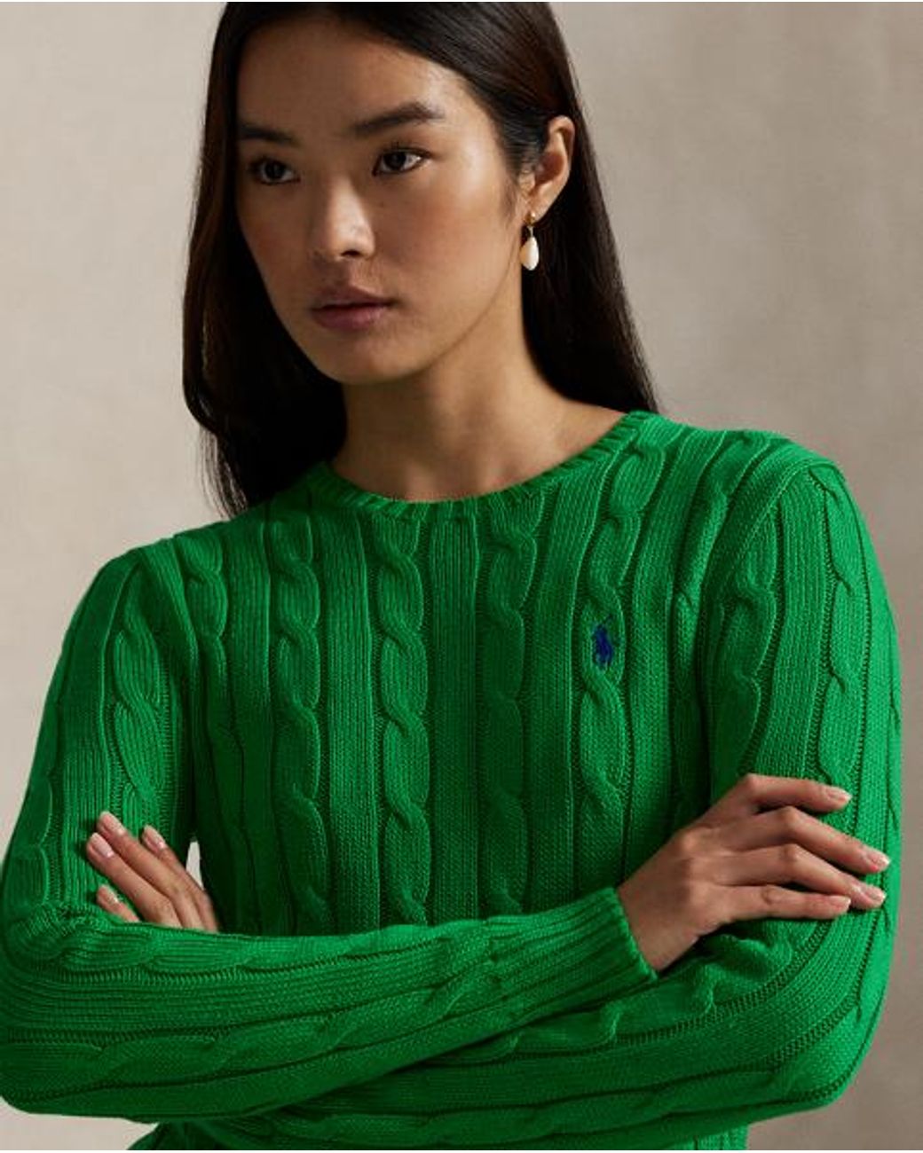 Polo Ralph Lauren Green Cable-Knit Cotton Crewneck Sweater