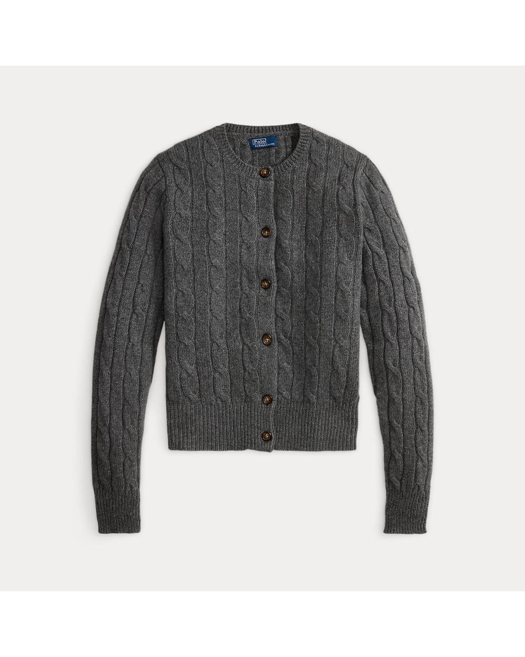 Polo Ralph Lauren Black Cable-Knit Cashmere Crewneck Cardigan