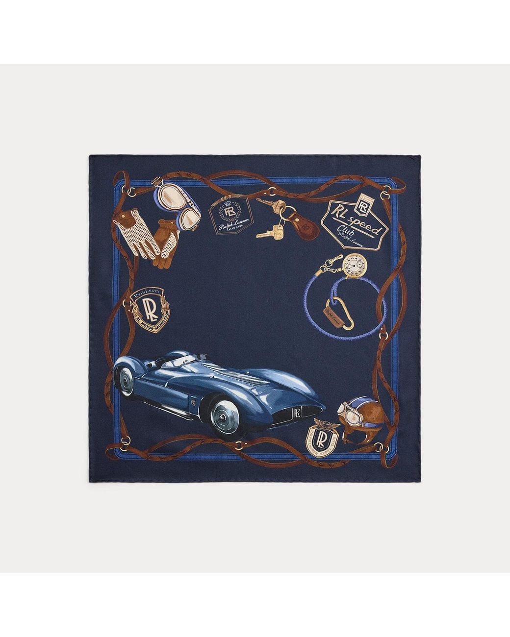 Ralph Lauren Blue Automobile-Print Silk Pocket Square for men