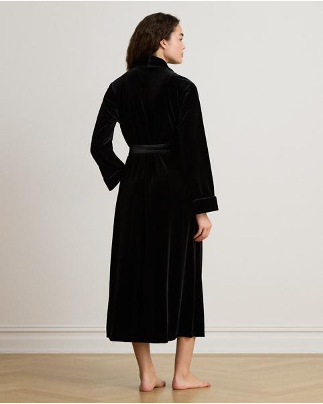 Ralph Lauren Black Velvet Long Shawl-Collar Robe