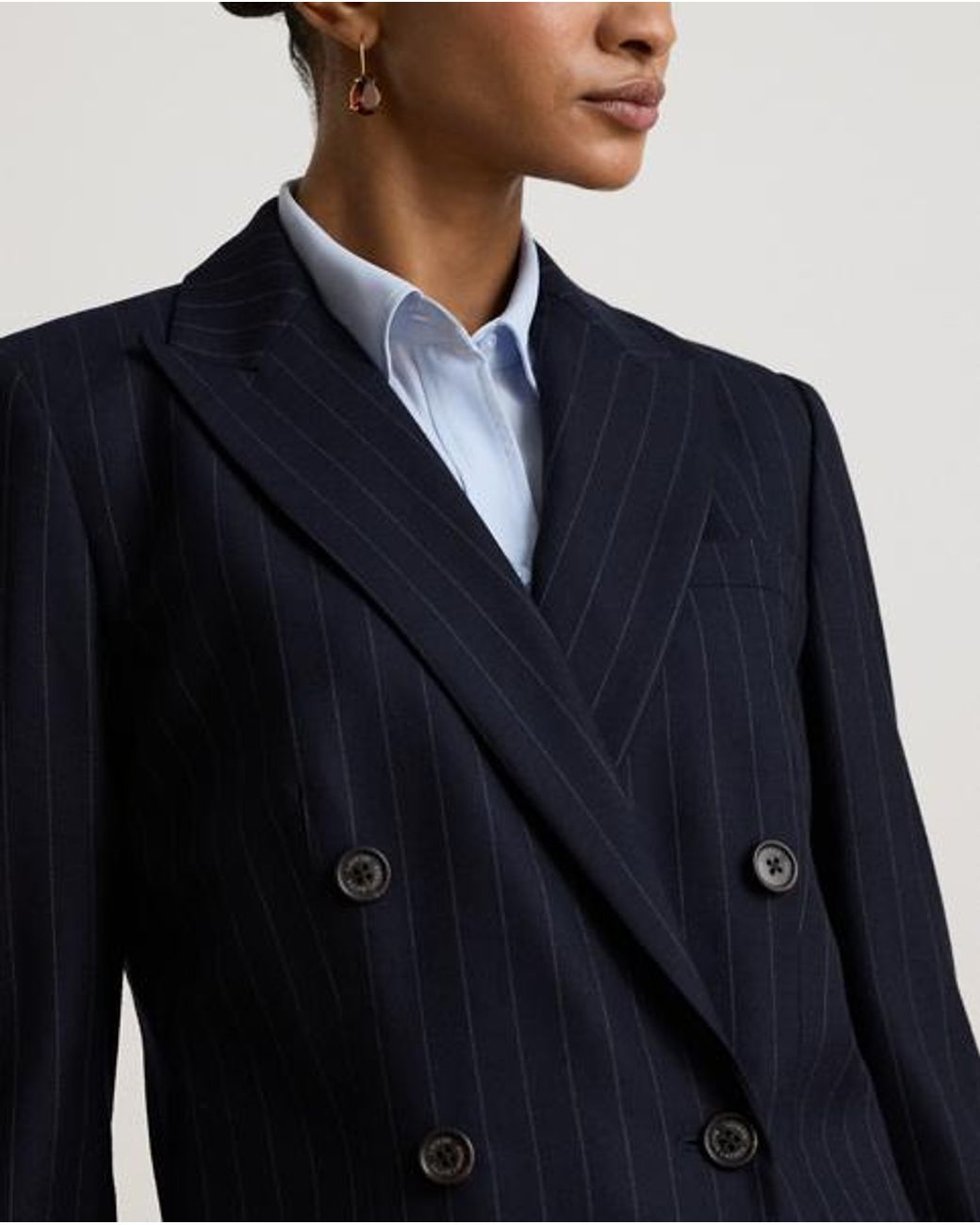 Ralph Lauren Blue Pinstripe Double-Breasted Twill Blazer