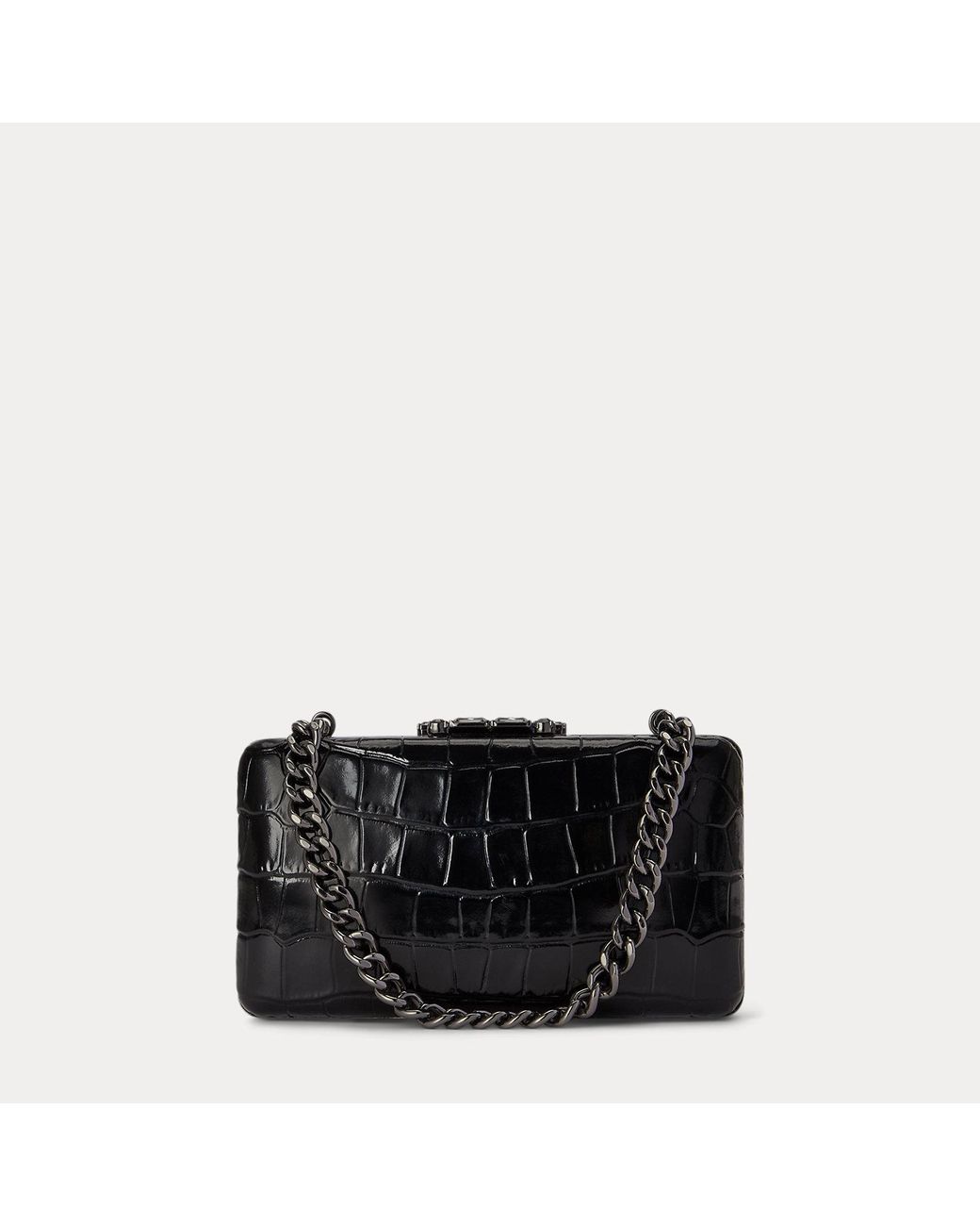 Ralph Lauren Black Croc-Embossed Small Franki Clutch