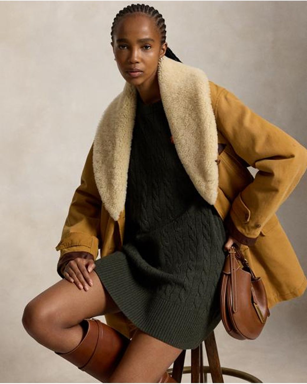 Polo Ralph Lauren Black Cable-Knit Wool-Cashmere Dress