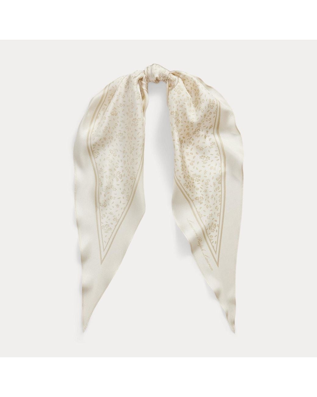 Ralph Lauren Natural Two-Tone Floral Silk Diamond Scarf