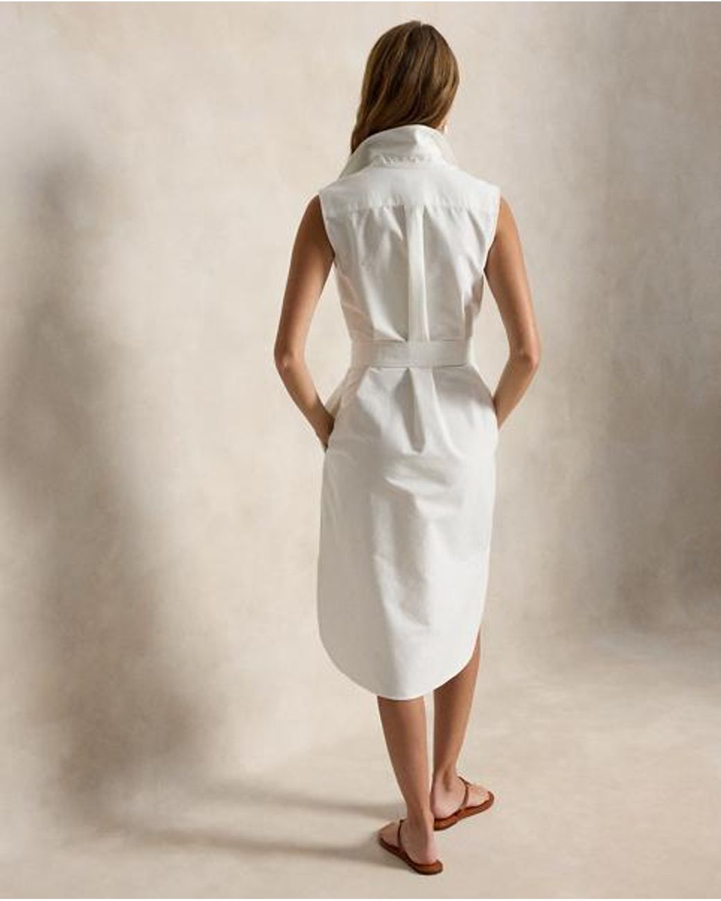 Polo Ralph Lauren White Belted Oxford Sleeveless Shirtdress