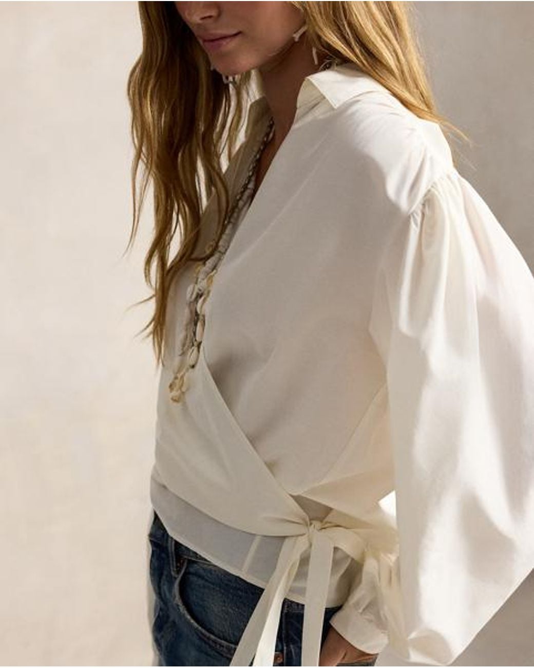 Polo Ralph Lauren Natural Cotton-Silk Wrap Blouse
