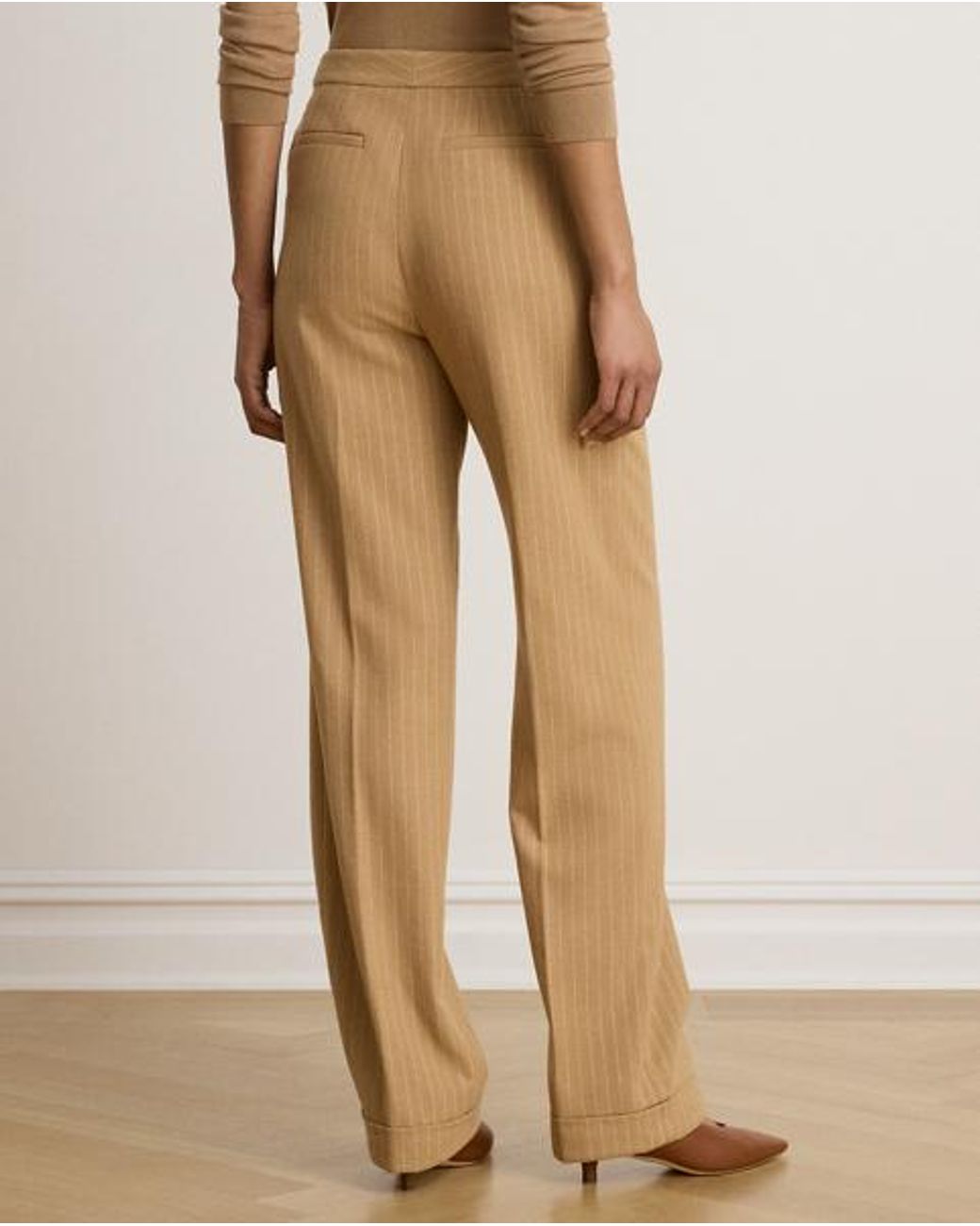 Ralph Lauren Natural Pinstripe Pleated Twill Straight Pant