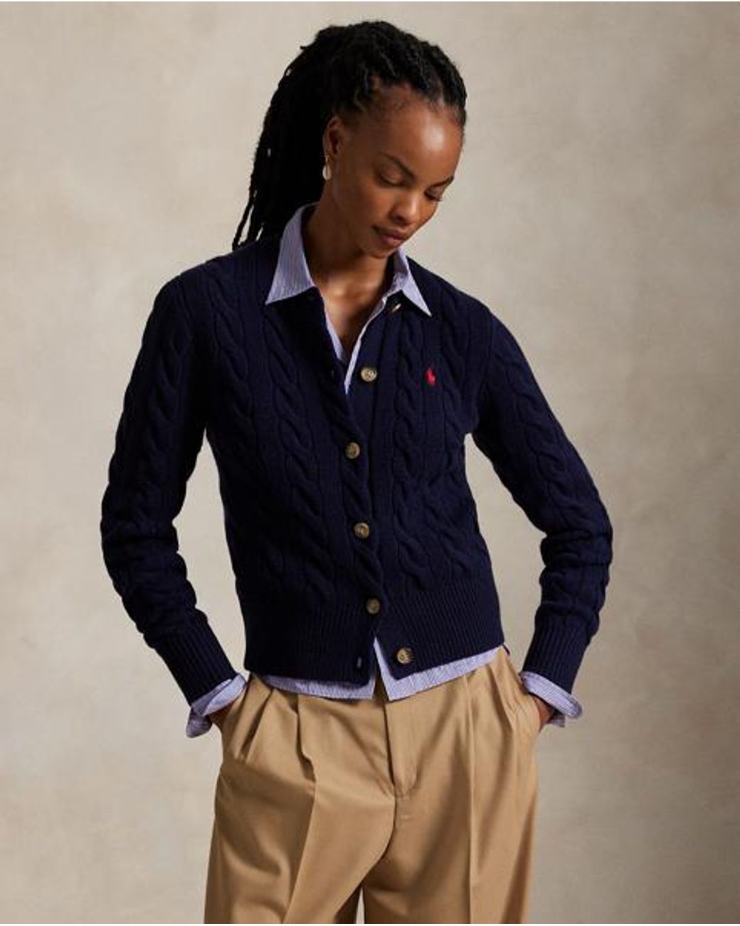 Polo Ralph Lauren Blue Cable-Knit Wool-Cashmere Cardigan