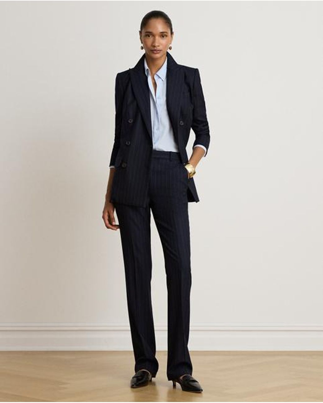 Ralph Lauren Blue Pinstripe Double-Breasted Twill Blazer