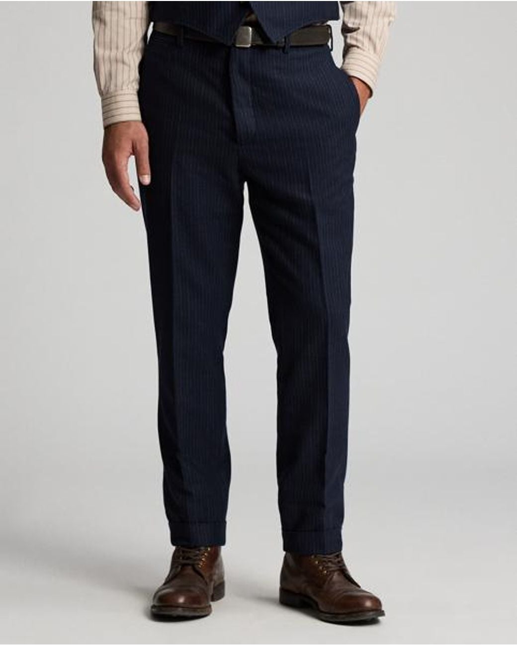RRL Blue Slim Fit Pinstripe Twill Suit Trousers for men