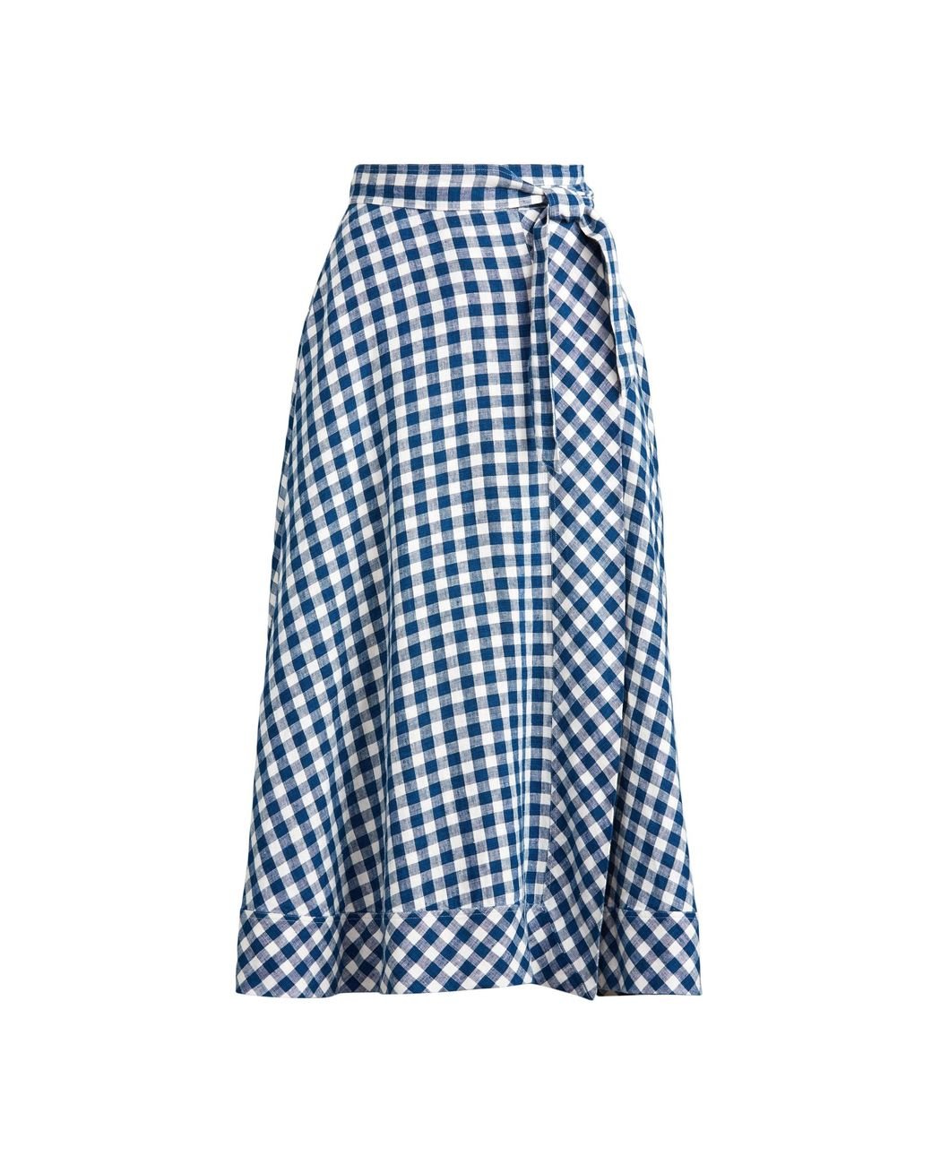 Polo Ralph Lauren Gingham Linen Wrap Skirt in Blue | Lyst