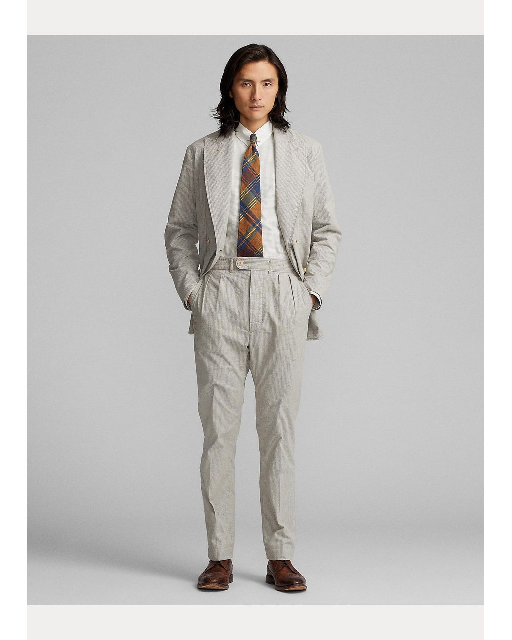 RRL Pleated Striped Dobby Trouser in White for Men | Lyst UK