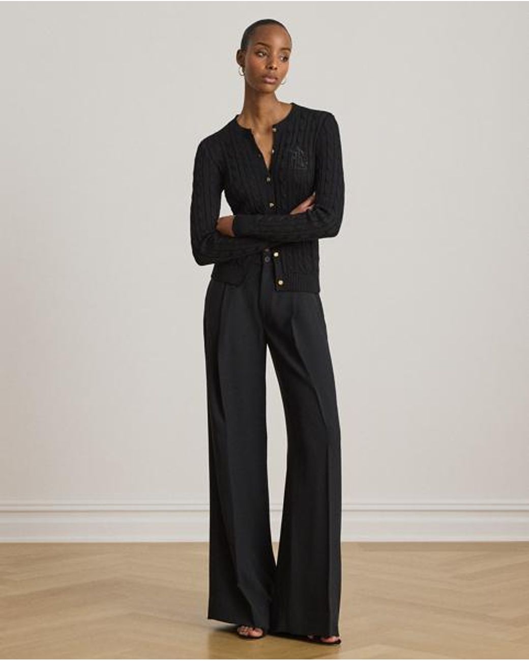 Ralph Lauren Black Cable-Knit Cotton-Blend Cardigan