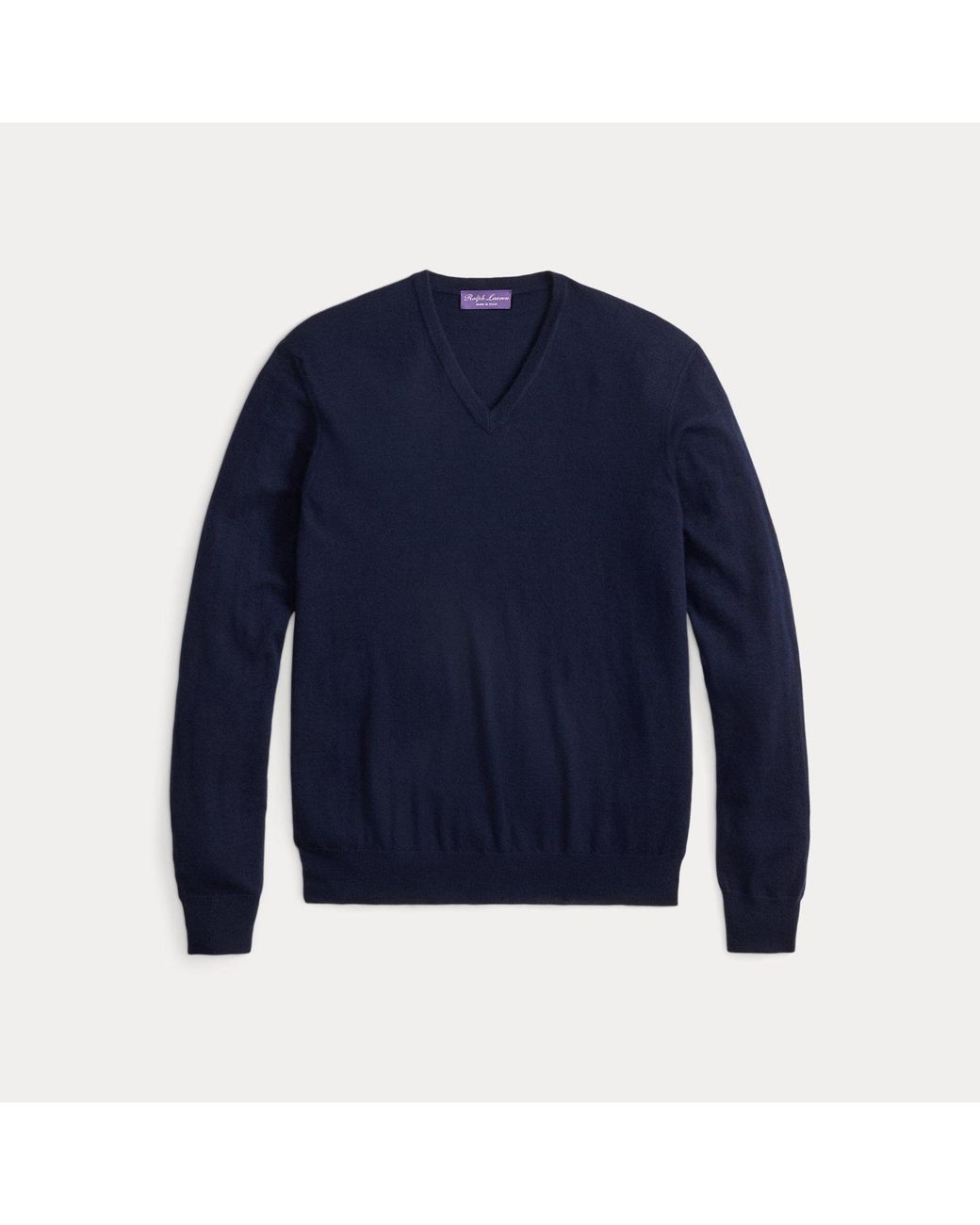 Ralph Lauren Blue Cashmere V-Neck Jumper for men