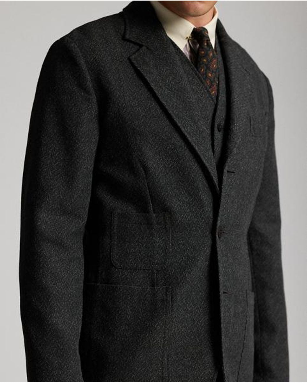 RRL Black Unconstructed Herringbone Sport Coat for men