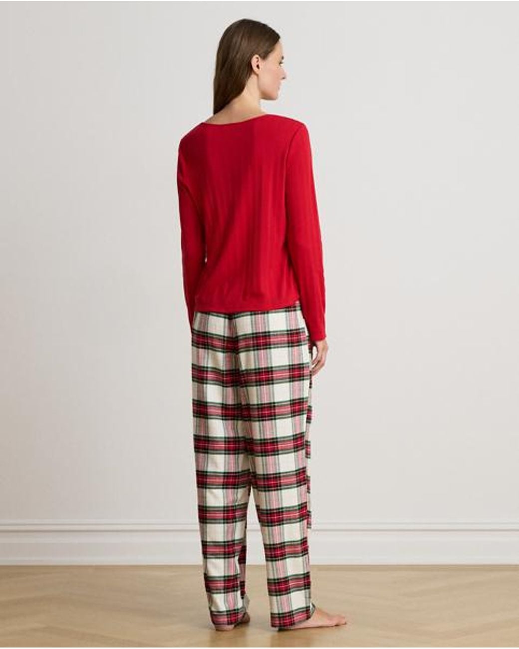 Ralph Lauren Red Plaid Cotton-Blend Henley Pyjama Set