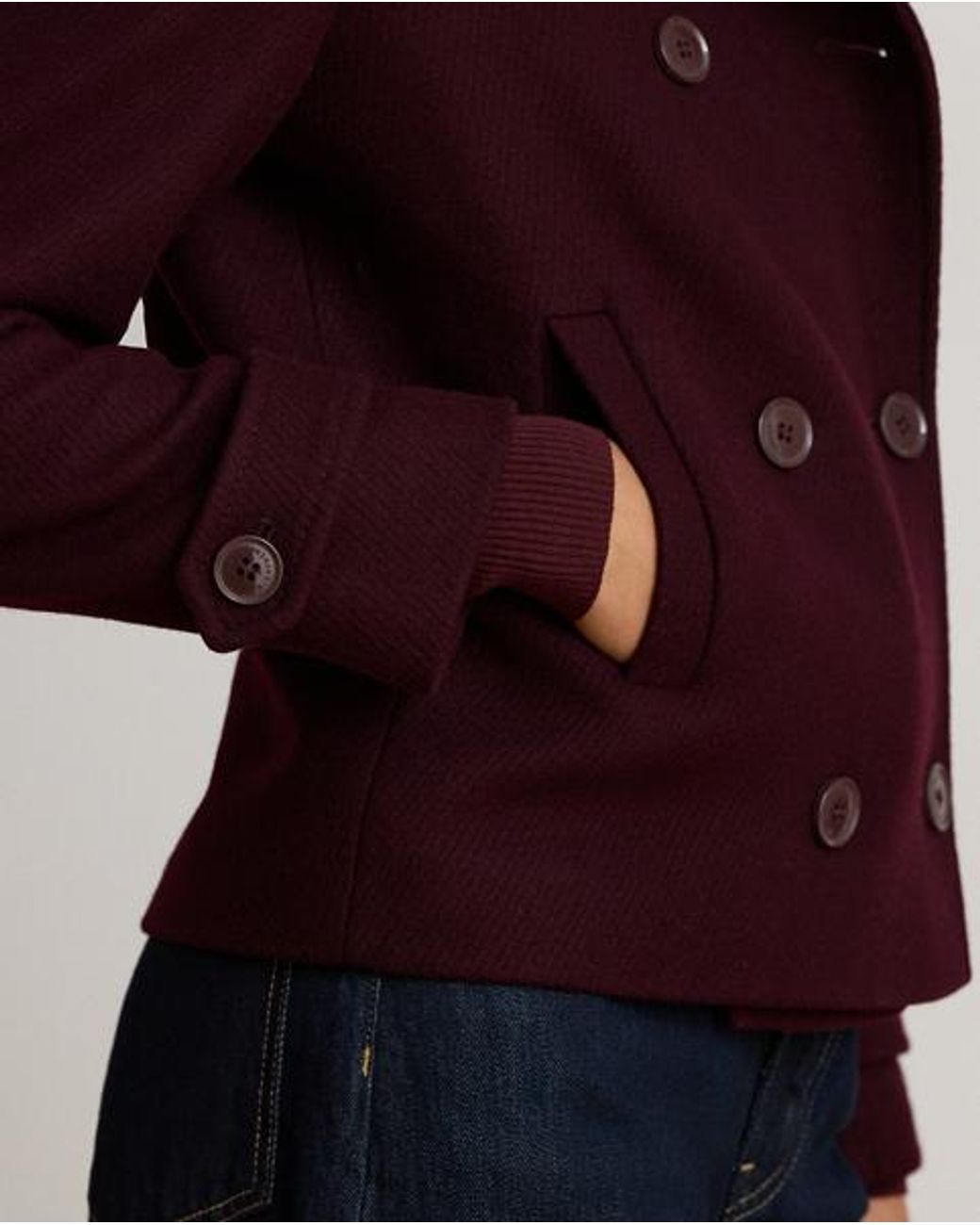 Ralph Lauren Purple Wool-Blend Double-Breasted Cropped Coat