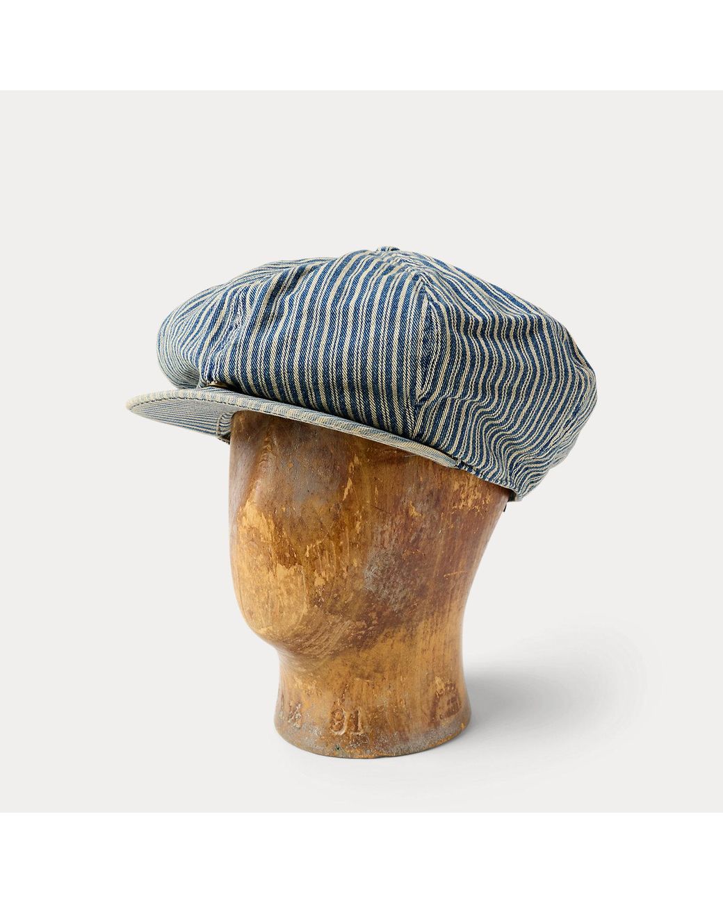RRL Blue Striped Twill Newsboy Cap for men