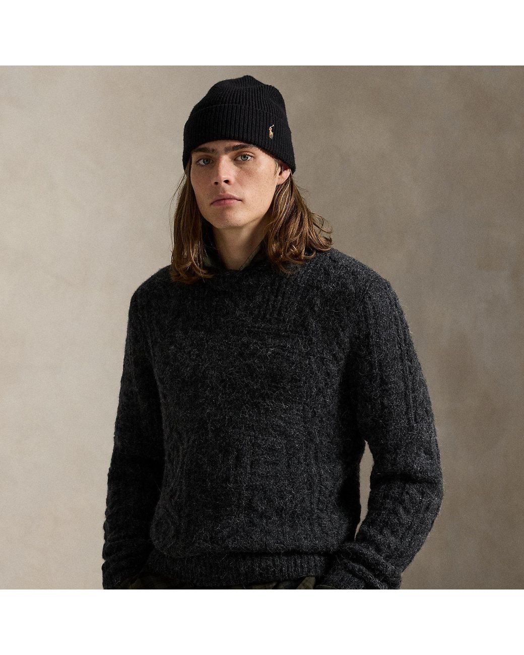 Polo Ralph Lauren Black Aran-Knit Flag Wool-Blend Jumper for men
