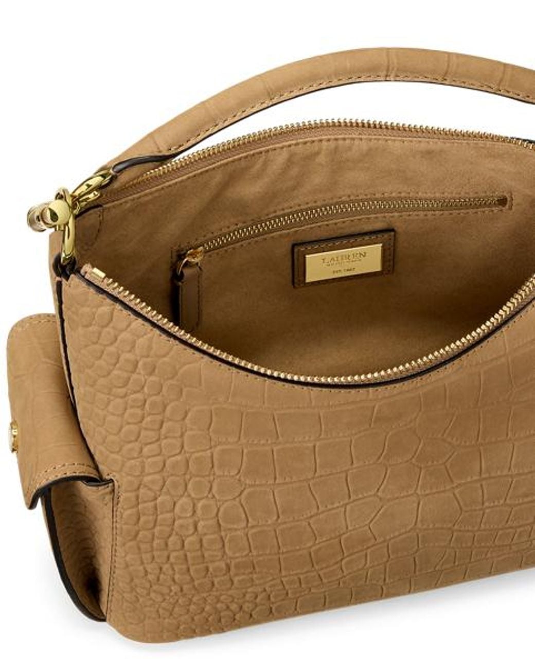 Ralph Lauren Brown Small Blaike Croc-Embossed Shoulder Bag