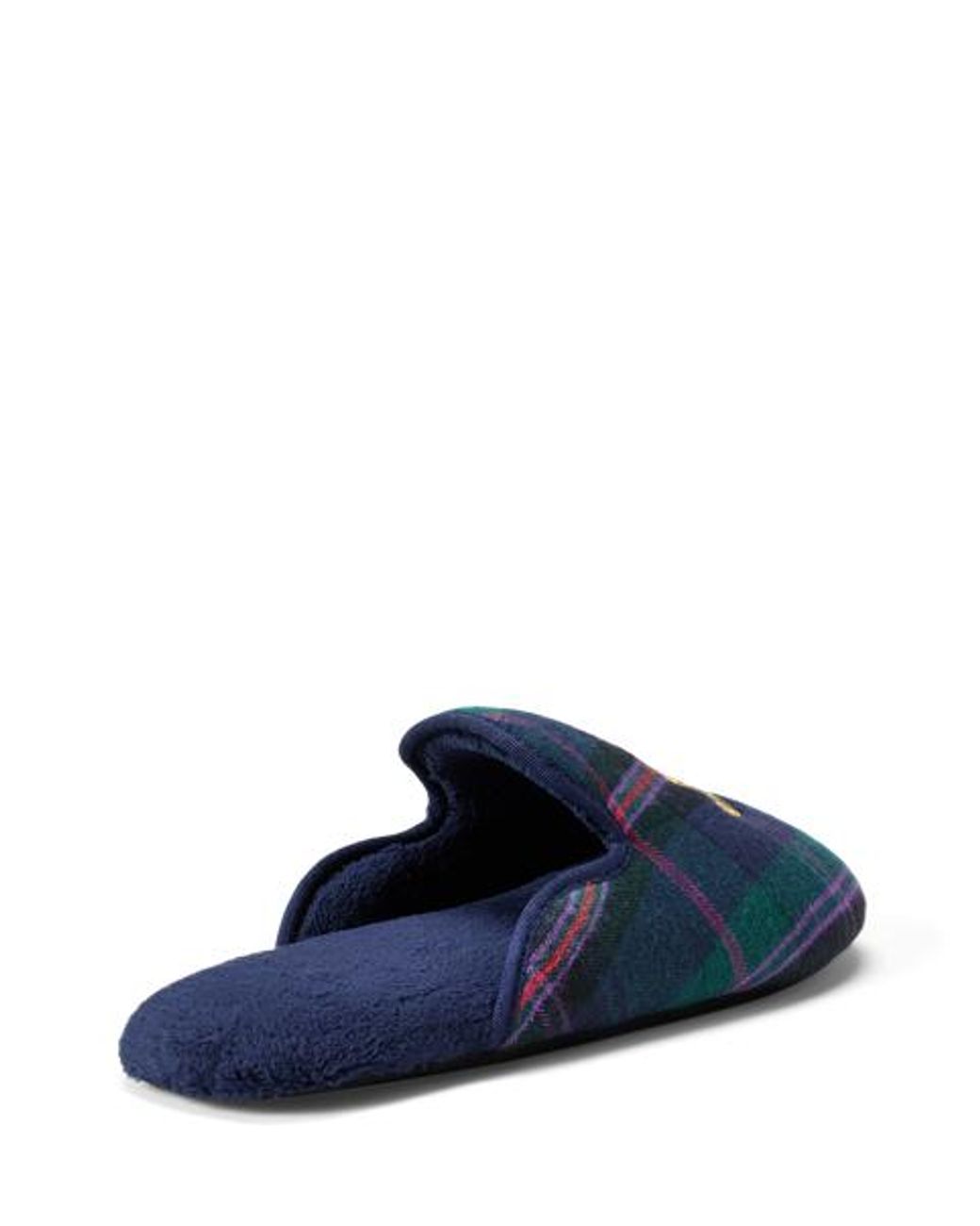 Ralph Lauren Blue Plaid Monogram Brushed Twill Slippers