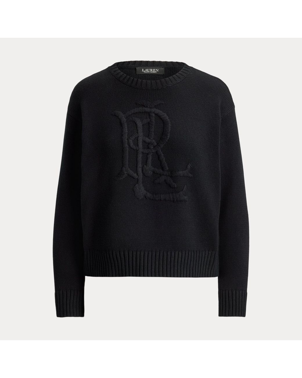 Ralph Lauren Black Embroidered-Logo Combed Cotton Jumper
