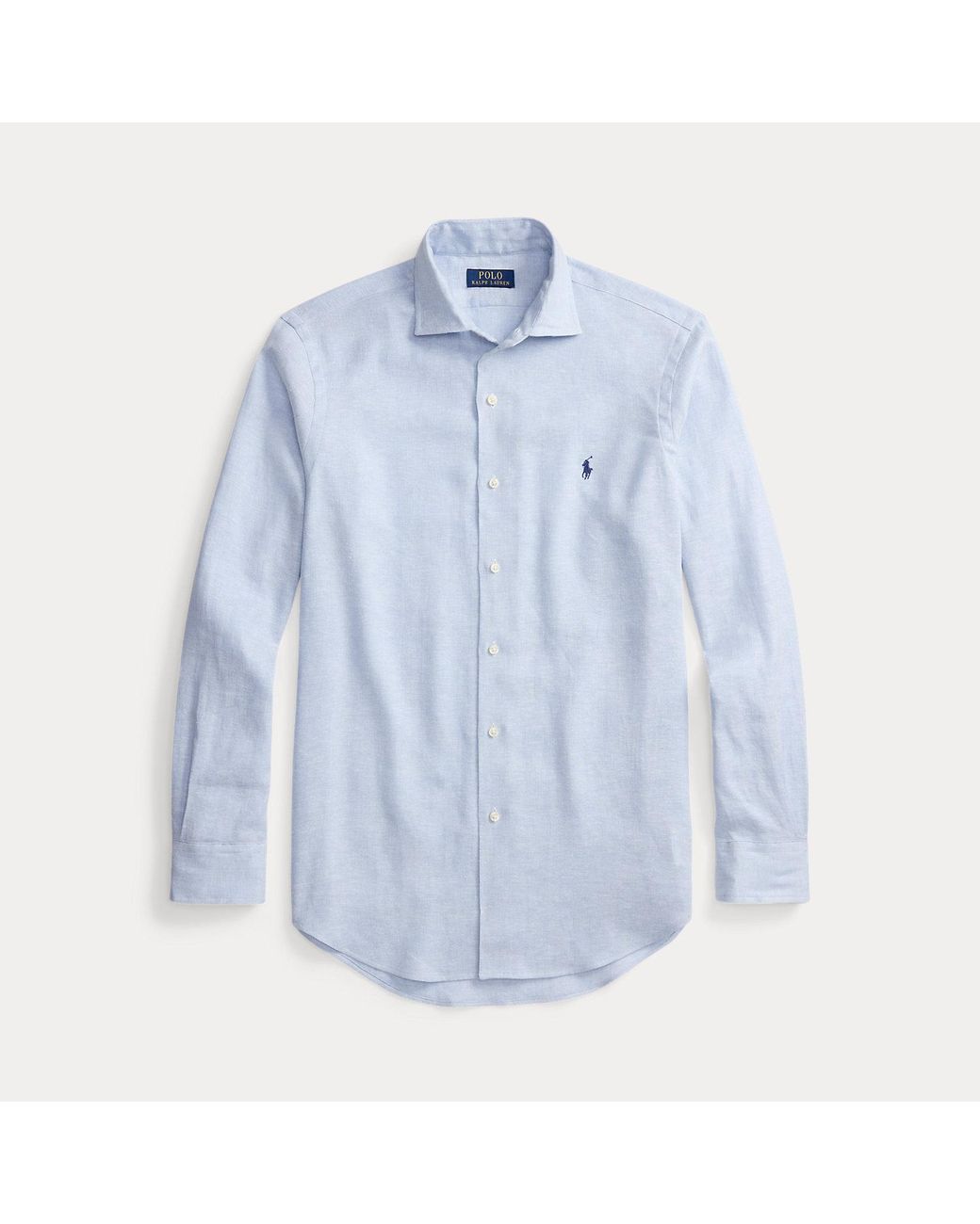Polo Ralph Lauren Blue Custom Fit Herringbone Linen-Blend Shirt for men