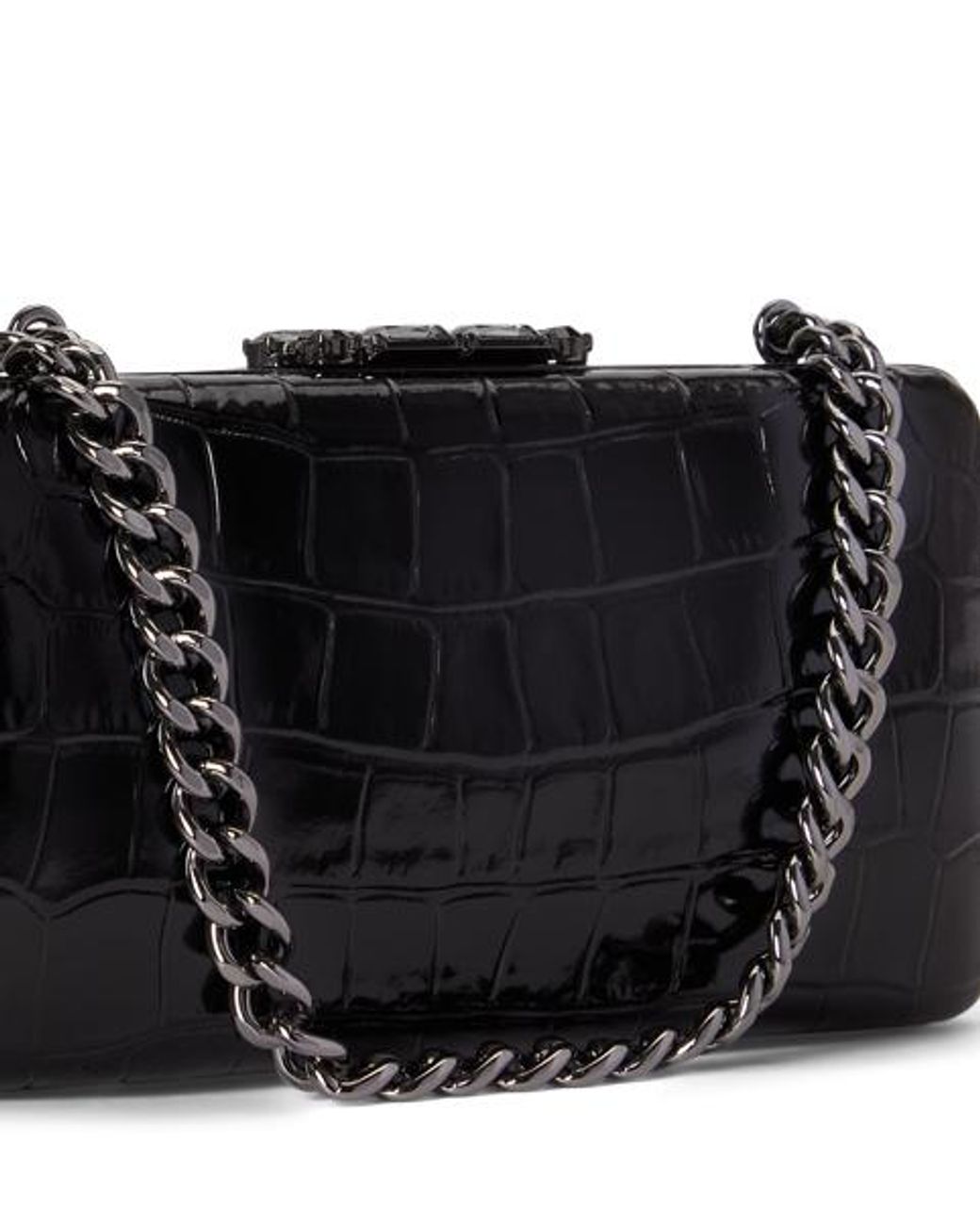 Ralph Lauren Black Croc-Embossed Small Franki Clutch